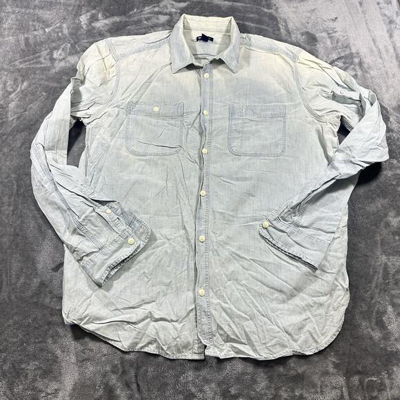 Gap Button Up Shirt Mens XL Light Blue Standard Fit Denim Long Sleeve Pockets - Picture 1 of 9